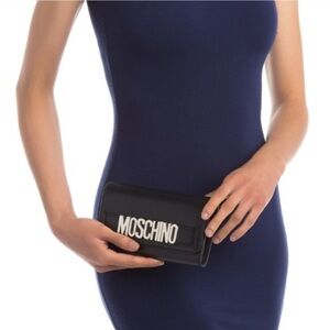 Moschino Silver Logo Flap Leather Wallet
